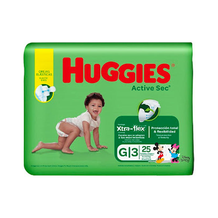 PAÑALES ACTIVE SEC TALLA G - 9 A 12.5KG - HUGGIES - 25 UNIDADES - FamilyBox.Store enviar a venezuela ship to venezuela supermercado online venezuela online supermarket
