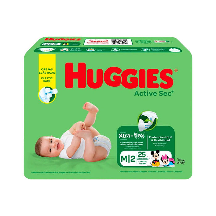 PAÑALES ACTIVE SEC TALLA M - 5.5 A 9.5KG - HUGGIES - 25 UNIDADES - FamilyBox.Store enviar a venezuela ship to venezuela supermercado online venezuela online supermarket