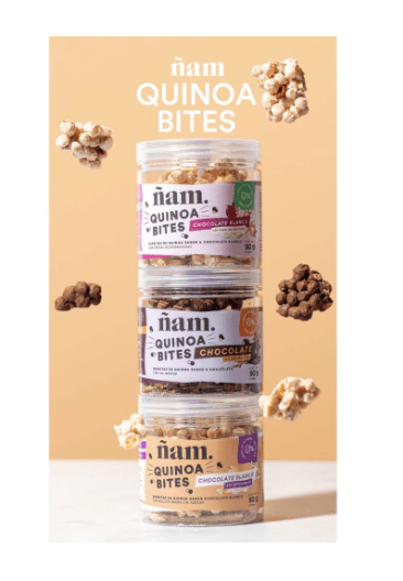 QUINOA BITES - CHOCOLATE BLANCO - GALLETAS MARIA - ÑAM - 50GRS - FamilyBox.Store enviar a venezuela ship to venezuela supermercado online venezuela online supermarket