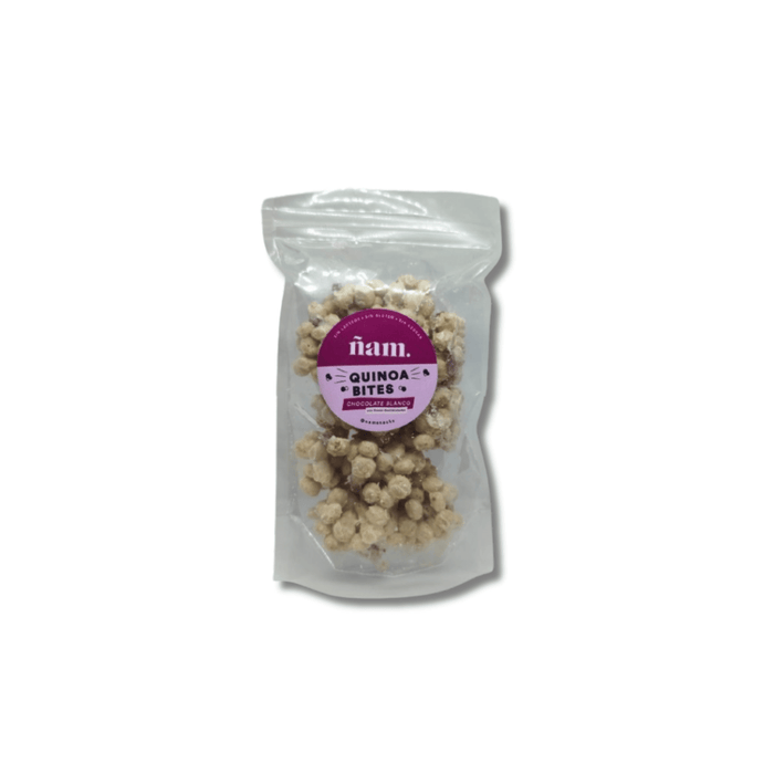 Quinoa Bites Chocolate blanco y fresas deshidratadas ñam - 50gr. - FamilyBox.Store enviar a venezuela ship to venezuela supermercado online venezuela online supermarket
