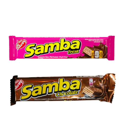 SAMBA - GALLETA CUBIERTA CON CHOCOLATE - RELLENOS FRESA O CHOCOLATE - 32GRS - FamilyBox.Store enviar a venezuela ship to venezuela supermercado online venezuela online supermarket