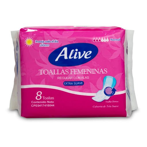 TOALLAS SANITARIAS - ALIVE - NORMAL - CON ALAS - 8 UNDS - FamilyBox.Store enviar a venezuela ship to venezuela supermercado online venezuela online supermarket