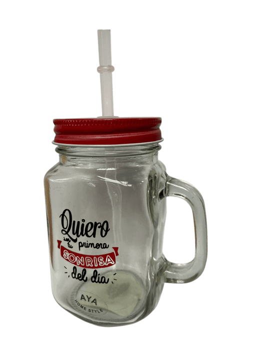 Vaso de Vidrio con Asa y Pitillo - Amor y Amistad - FamilyBox.Store enviar a venezuela ship to venezuela supermercado online venezuela online supermarket