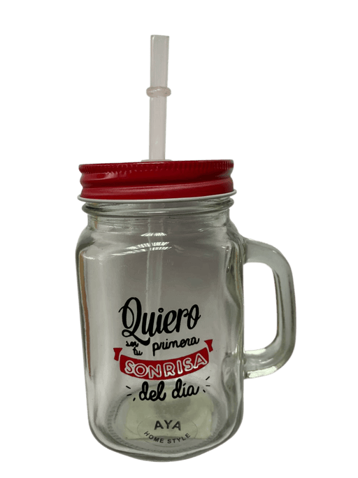 Vaso de Vidrio con Asa y Pitillo - Amor y Amistad - FamilyBox.Store enviar a venezuela ship to venezuela supermercado online venezuela online supermarket