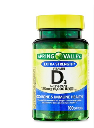 Vitamina D3 Spring Valley - 125mcg (5000 IU)- 100 softgels - FamilyBox.Store enviar a venezuela ship to venezuela supermercado online venezuela online supermarket