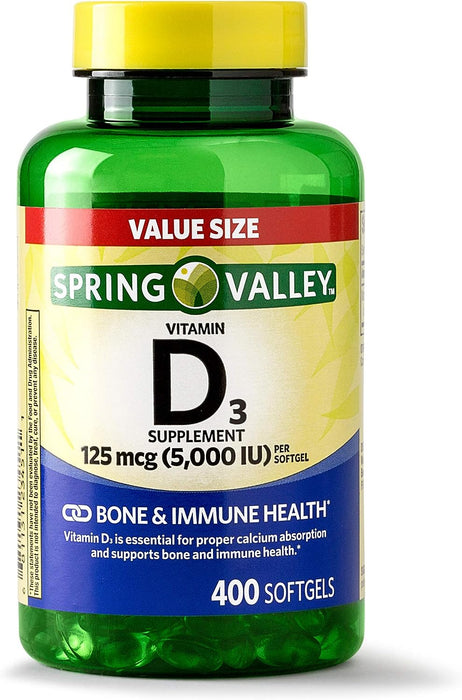 Vitamina D3 Spring Valley - 125mcg (5000 IU)- 400 softgels - FamilyBox.Store enviar a venezuela ship to venezuela supermercado online venezuela online supermarket